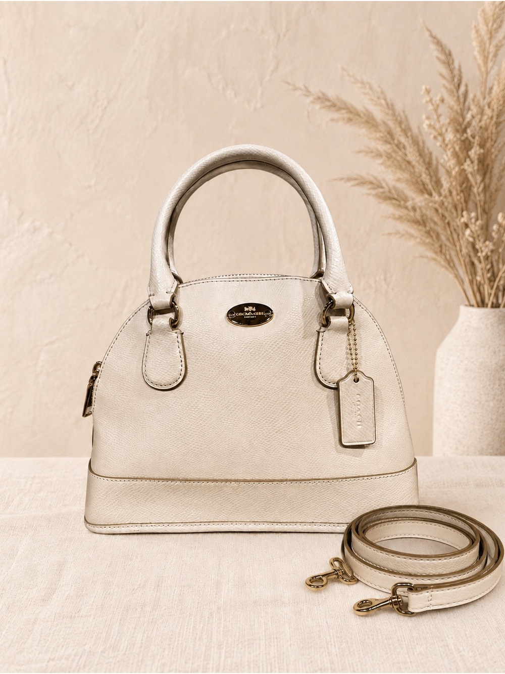 Coach Mini Cora F34090 Chalk Leather Satchel Crossbody Bag